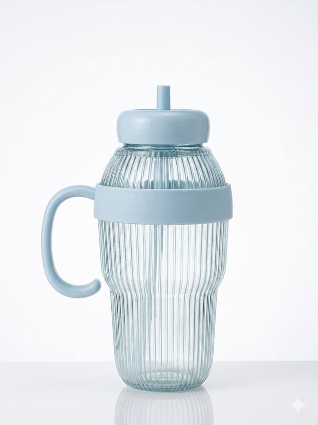 Light Blue Ribbed Glass Tumbler