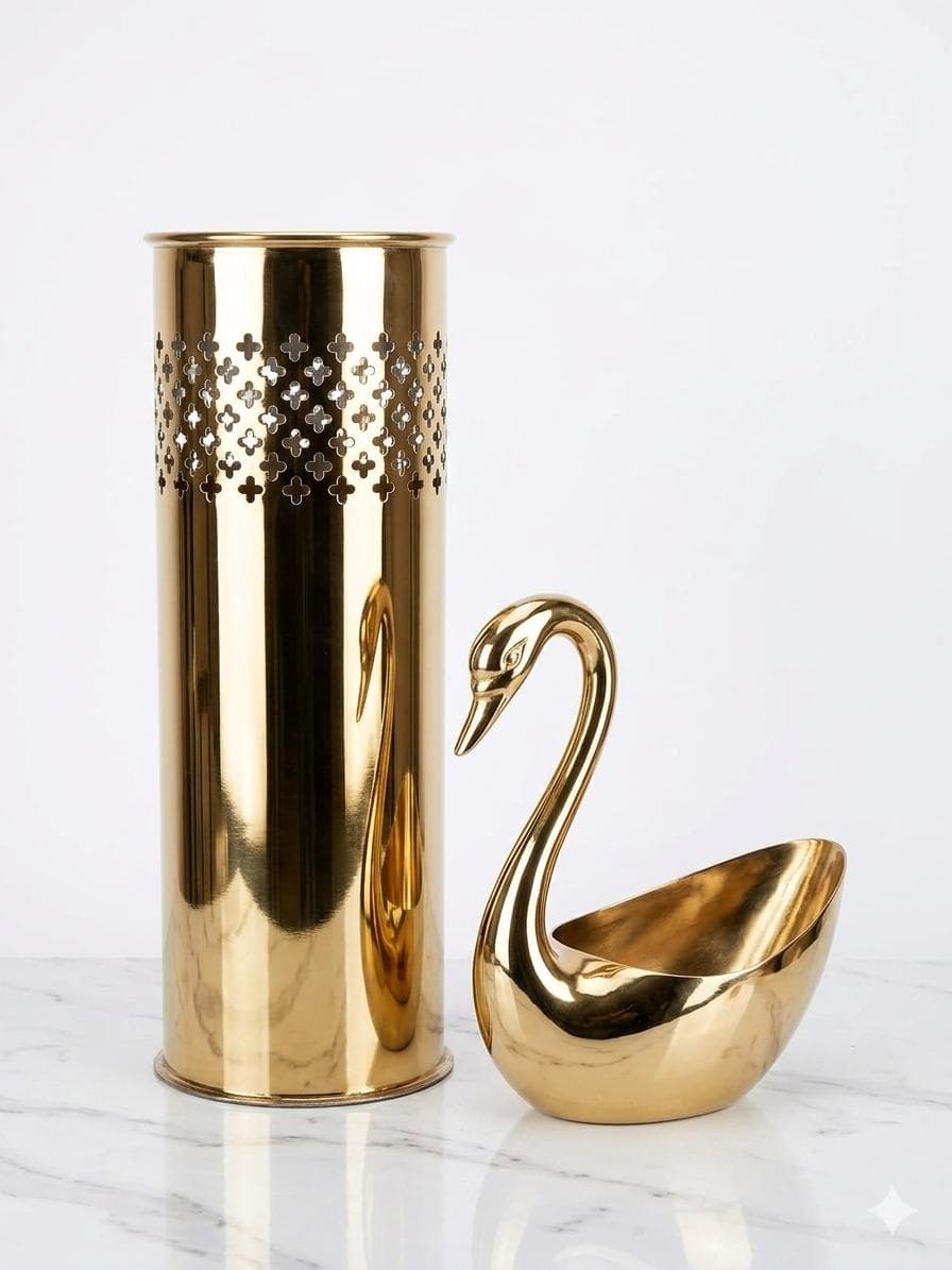 Gold Lattice Vase & Swn Bowl Set