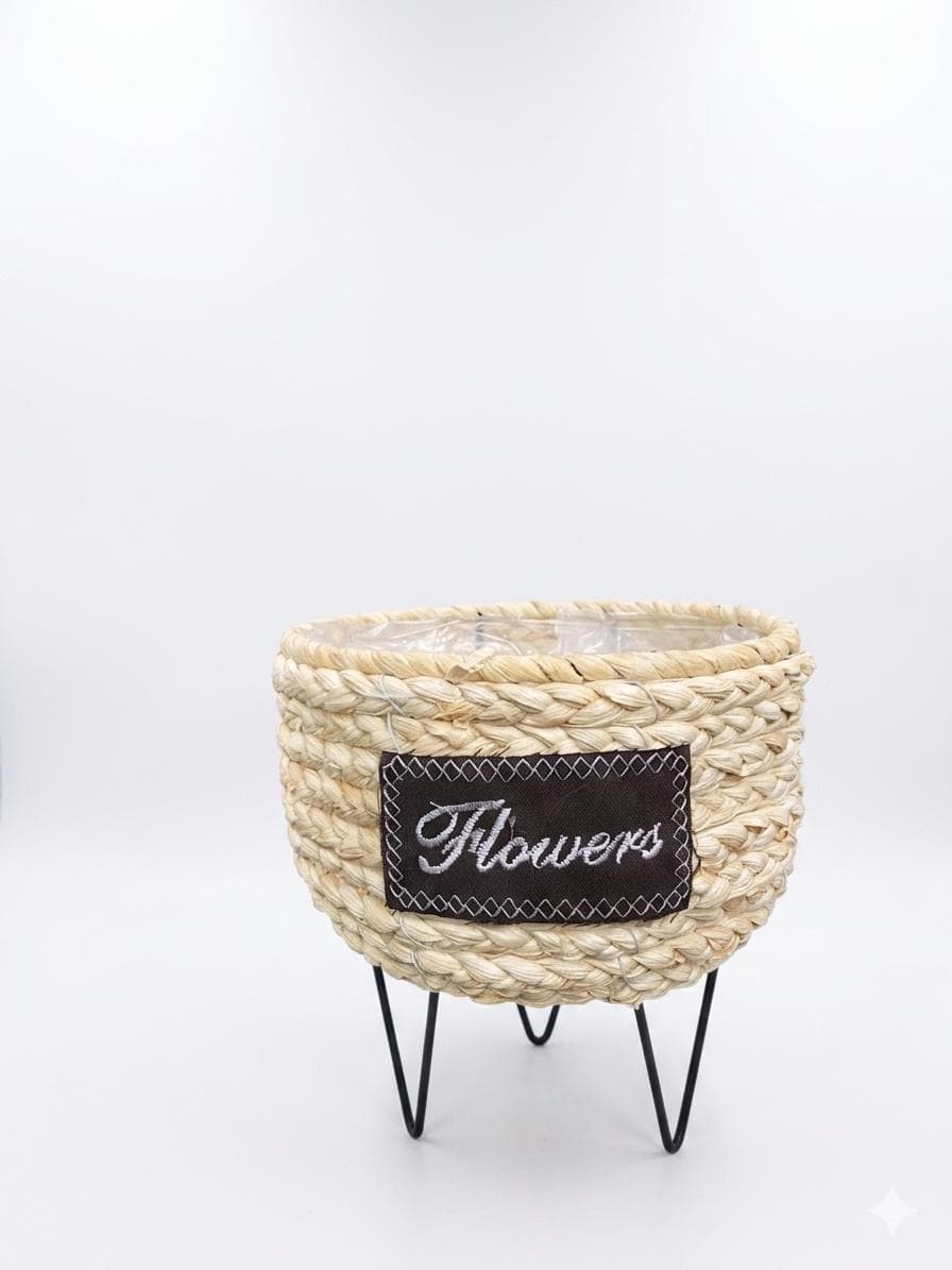 Flowers Woven Straw Planter