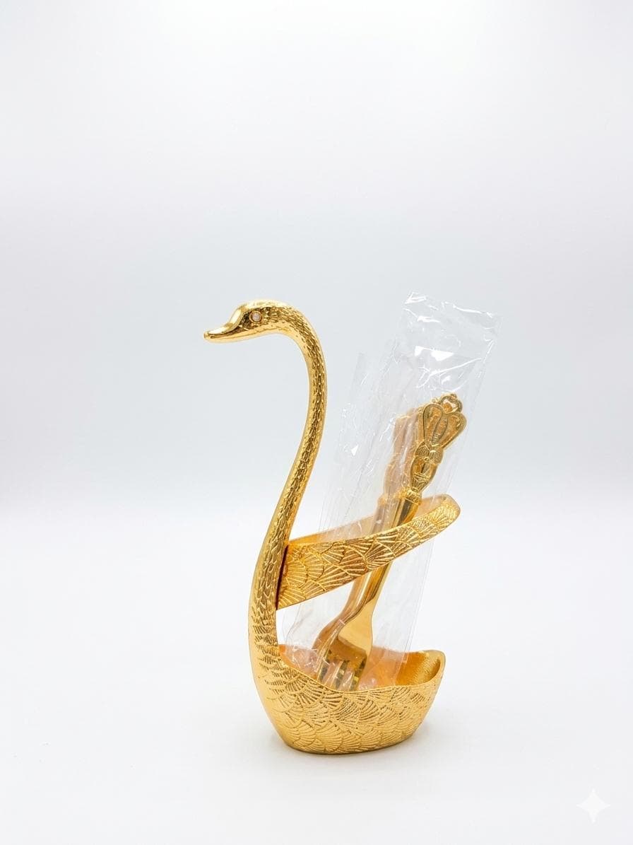Gold Swan Cutlery Holder Set